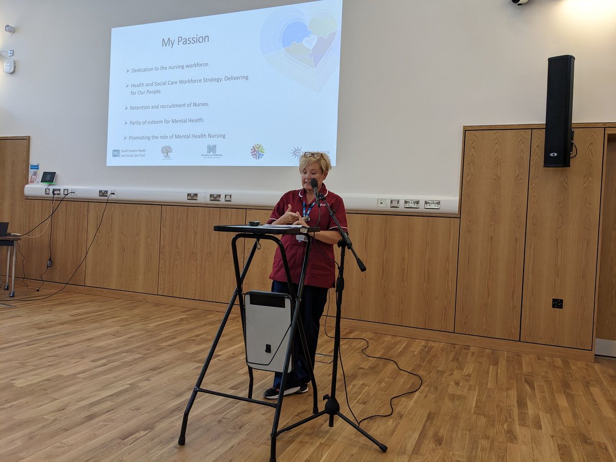 Anne presents her work in mental health nursing to support @setrust staff through a bespoke induction programme for NQNs to value & support staff. She set up a NQN forum to provide support & a forum for nurses to reflect on practice. #InternationalNursesDay #hereforlife