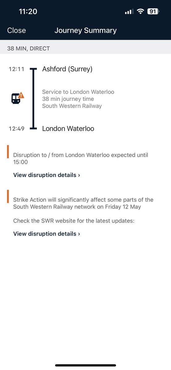 AlexandraDBond's tweet photo. @SW_Help so is the train running or not?! It would be helpful if your app said one way or the other. How can people plan with this useless information? Not moaning about the strike, just the confusion around the communication https://t.co/FDzxdp4u0z