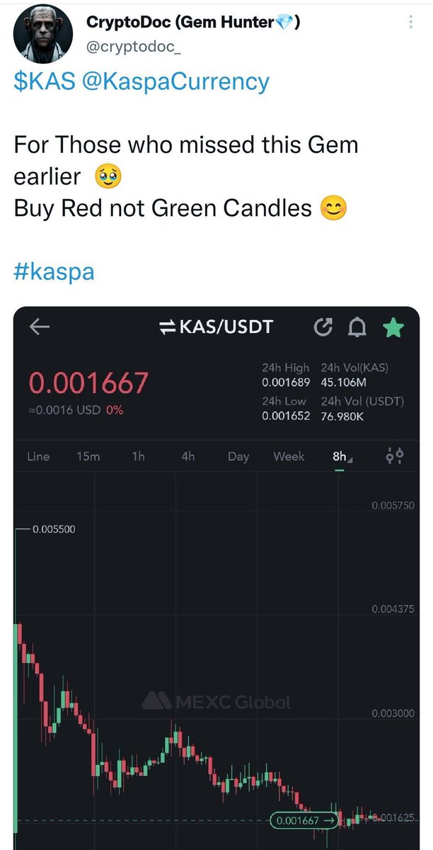 cryptosdoc_'s tweet photo. $KAS 20X Done ￼￼
Holding this Gem to the Moon ￼￼

We caught the bottom &amp; now your patience is being rewarded 

Thank you 
@MEXC_Global
 for Listing Gems like these ￼

Please show some Love

75 Retweets &amp; I'll Drop the Next Long term Gem call ￼￼

$RIO $AZERO $KLV https://t.co/1JF2LQDM5j
