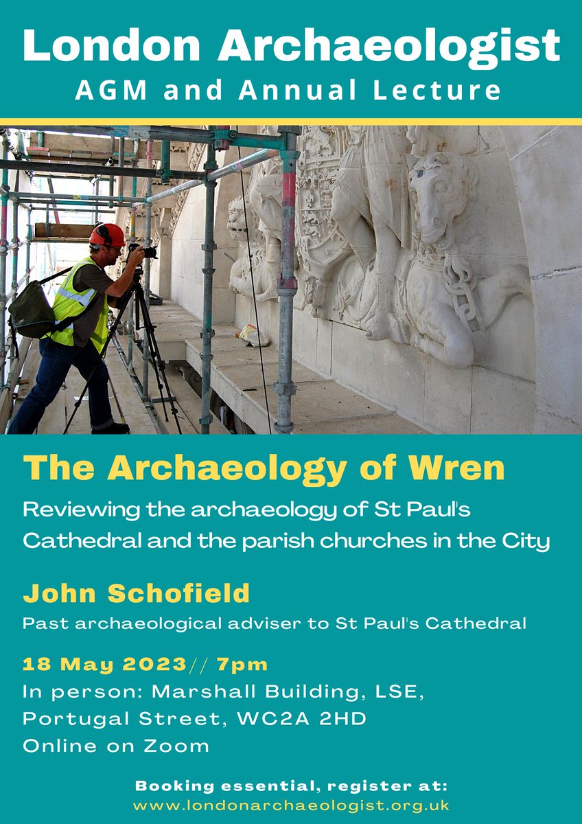 Don't forget to book for our AGM and Annual Lecture next week!  

"The Archaeology of Wren" Reviewing the archaeology of St Paul's Cathedral and the parish churches in the City with John Schofield

18 May 2023, 7pm

In person or online. Book here: londonarchaeologist.org.uk/agm-and-annual…