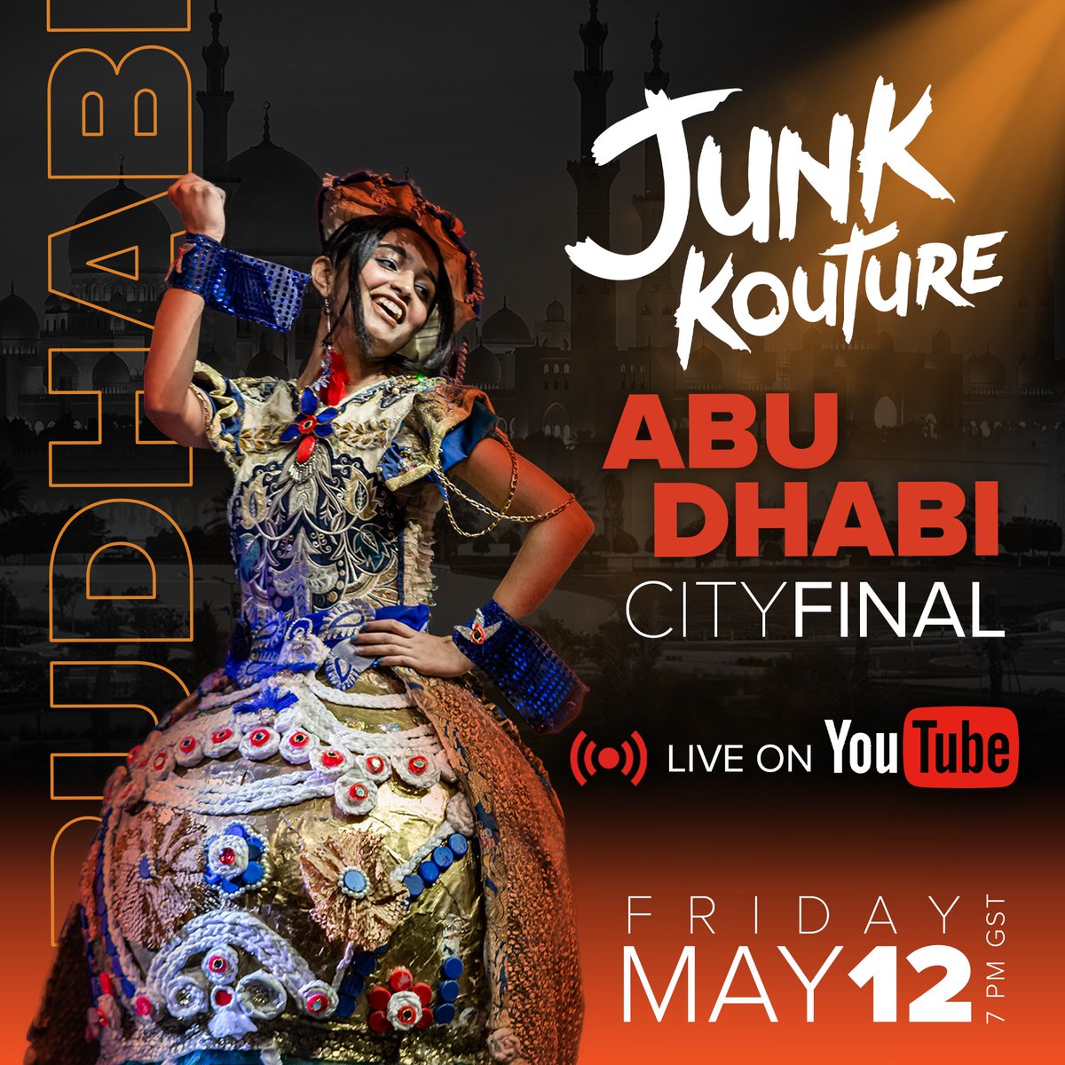 ABU DHABI 😍✨ Tune in to the Abu Dhabi City Final 2023 at 7pm GST (4pm GMT) as the students showcase their designs and get feedback from our incredible judge and Co-founder of CTZN cosmetics, Aleena Khan! ▶️ 👉 ow.ly/aSkY50OmoBA #junkkouture2023 #junkkoutureabudhabi