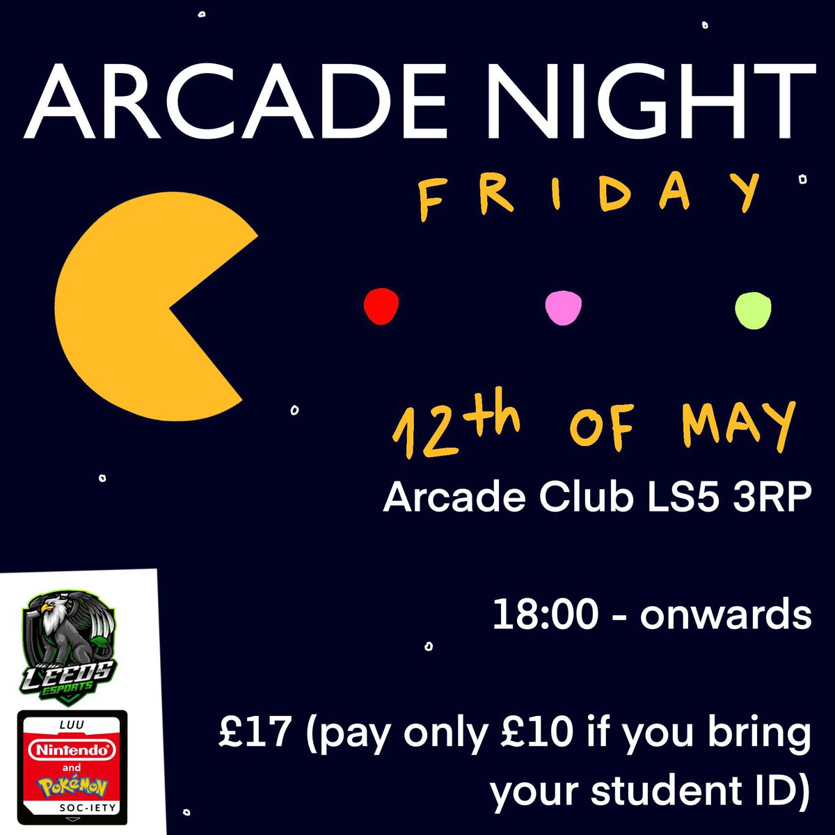 Our final social is TONIGHT in collaboration with NAPsoc @ Arcade Club - we will be there from 6pm, but feel free to join a bit later!

You can buy tickets on the door for £10 if you have valid Student ID, or in advance for £17 from their website 👾

More details on our discord!