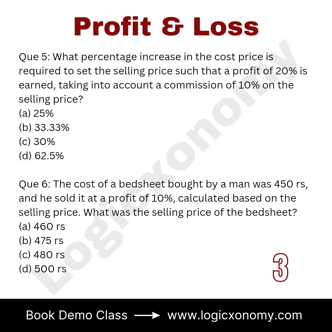 logicxonomy's tweet image. Profit and Loss Assignment:1
logicxonomy.com
Book demo class now
#logicxonomy #mathtricks #CAT2023