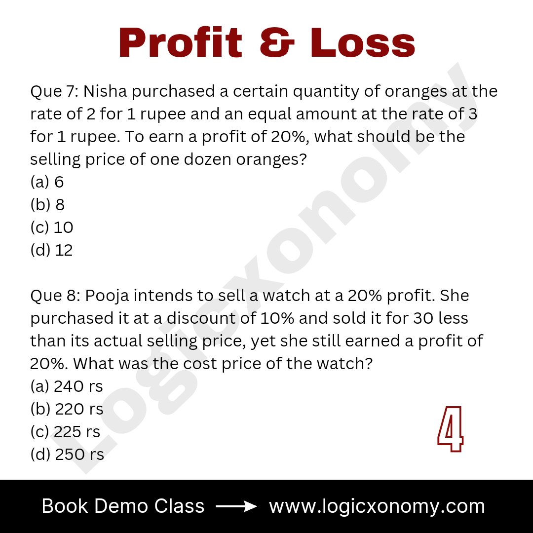 logicxonomy's tweet image. Profit and Loss Assignment:1
logicxonomy.com
Book demo class now
#logicxonomy #mathtricks #CAT2023