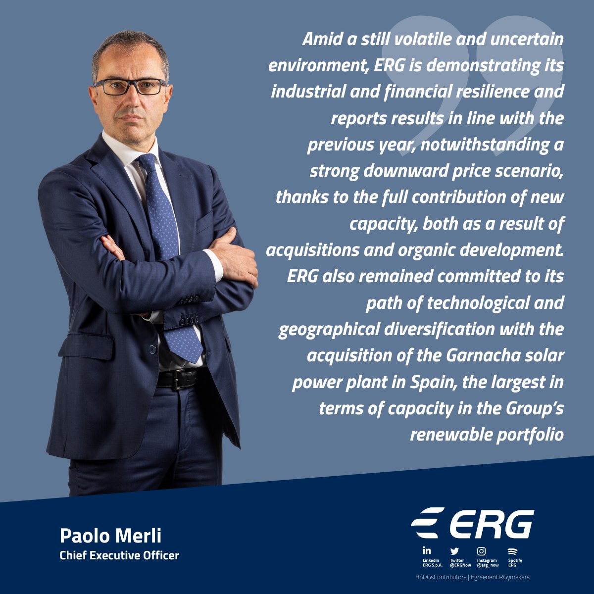 ERGnow's tweet photo. The Board of Directors of ERG S.p.A. approves the consolidated results for the first quarter of 2023. Discover more 👉 https://t.co/GSxAWYegQO
#SDGsContributors #greenenERGymakers #ERGIR #investorrelations https://t.co/Rsry3l9Ykh