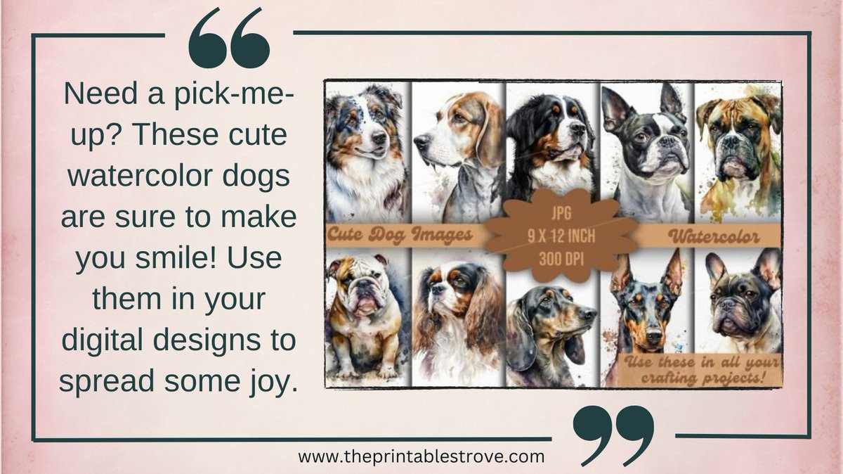 PrintablesTrove's tweet photo. Need a pick-me-up? These cute watercolor dogs are sure to make you smile! 😍 Use them in your digital designs to spread some joy. 
https://t.co/2AChKPjDOG
#dogs #watercolor #design #printable #crafting #dogsofinstagram https://t.co/3CfiaTXLr9