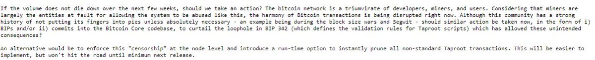 mail2shabr's tweet image. Ali Sheriff, a member of the #Bitcoin Core team, has suggested the inclusion of "spam filtering" in Taproot transactions, which means a ban on #brc20coins and #Ordinals. Interesting how miners and memecoin traders would respond to the potential loss of their superprofits?