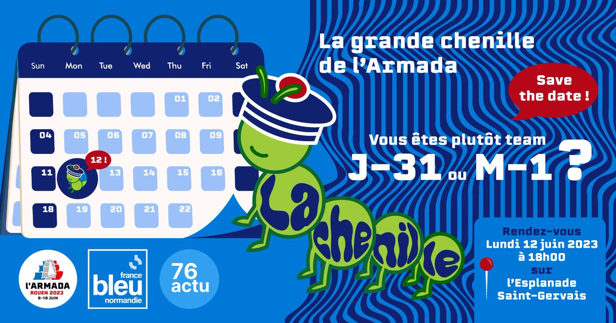 ChenilleArmada's tweet photo. 🗓️ Le grand jour approche, dans un mois tout pile, on met nos deux pieds en canard à #Rouen pour la grande chenille de l'@ArmadaRouen. 

Vous avez hâte ? 🐛 https://t.co/uqPESuYpGx