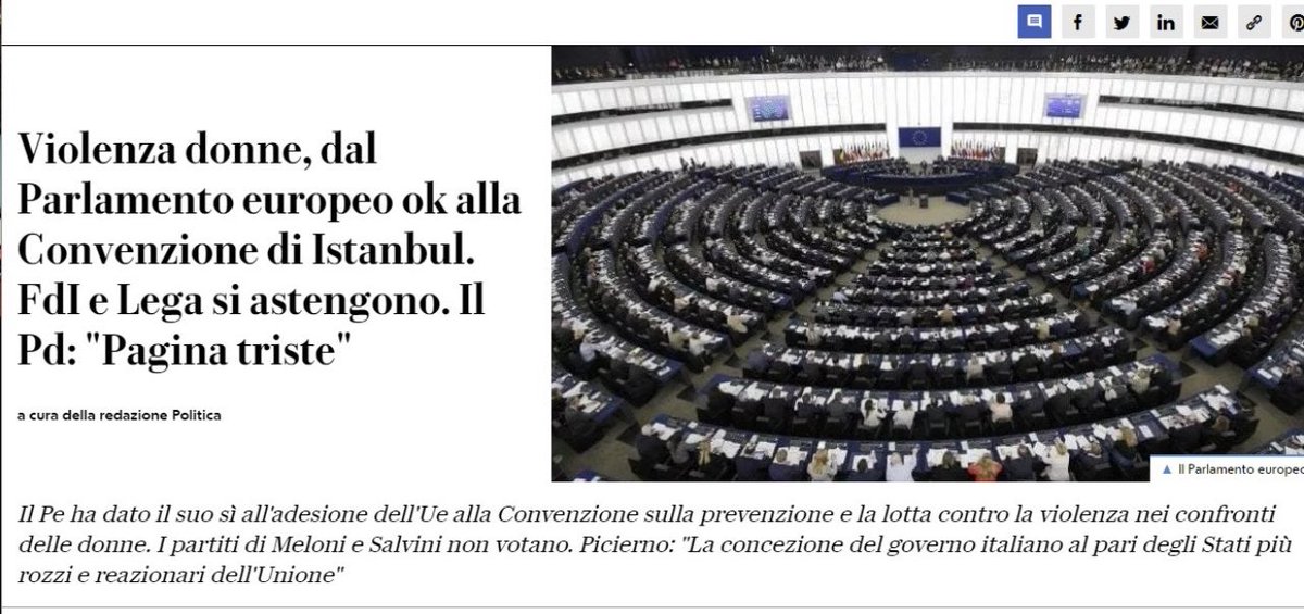 rulajebreal's tweet photo. L’astensione del partito della prima premier donna 🇮🇹 sulla ratifica della Convenzione di Istanbul contro la violenza sulle donne è un atto vergognoso.
Meloni usò un video di stupro come propaganda politica e ora ignora il patriarcato che usa la violenza come mezzo di controllo. https://t.co/xyxGsociNL