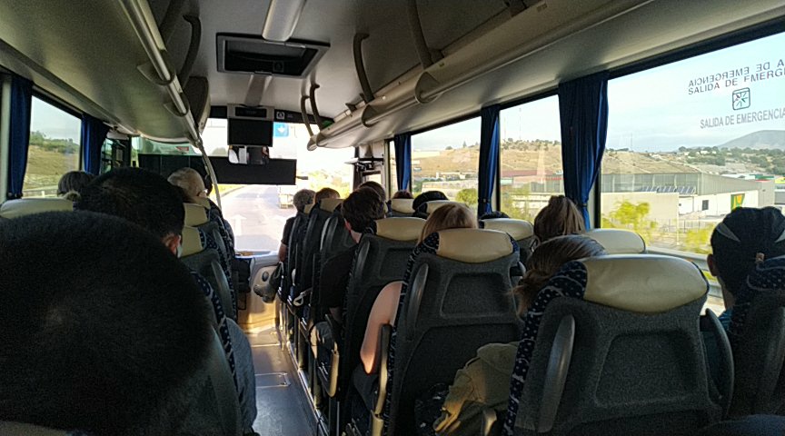 A very excited (but asleep) bunch of palaeornithologists going to our day-long field trip to Caminito del Rey #SAPE23 #giveusmorelifers #birdingspain
