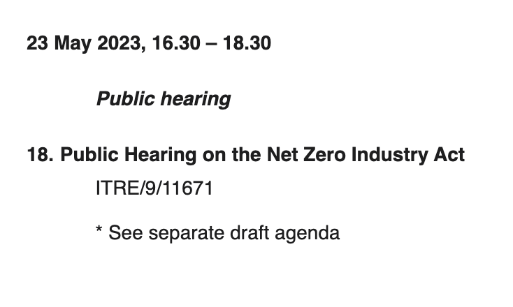 Work in the @Europarl_EN on the Net Zero Industry Act moving forward. Yesterday, the conference of presidents decided to give exclusive competences to ENVI and EMPL committees and shared competences to ENVI ECON IMCO and REGI. Next step: public hearing in ITRE on the 23rd #NZIA