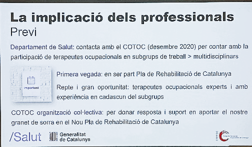 Implicació de la #TerapiaOcupacional en el Pla de #Rehabilitació de #Catalunya 👏👏
<a href="/catsalut/">Catsalut</a>