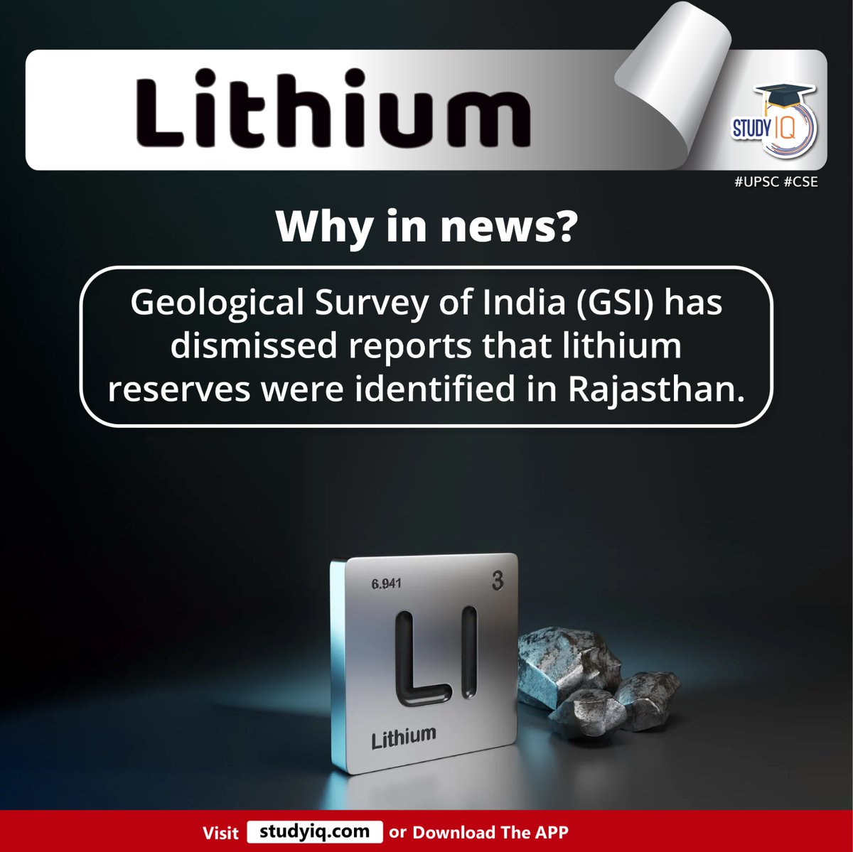 upsciq's tweet photo. Lithium
#lithium #geologicalsurveyofindia #gsi #india #rajasthan #whyinnews #chemicalelement #alkalimetal #flammable #ministryofmines #railways #nationalmineralpolicy #nmp #geologicalmapping #lucknow #jaipur #nagpur #hyderabad #shillong #Kolkata #upsc #cse #ips #Ias https://t.co/kXbukgBnTm