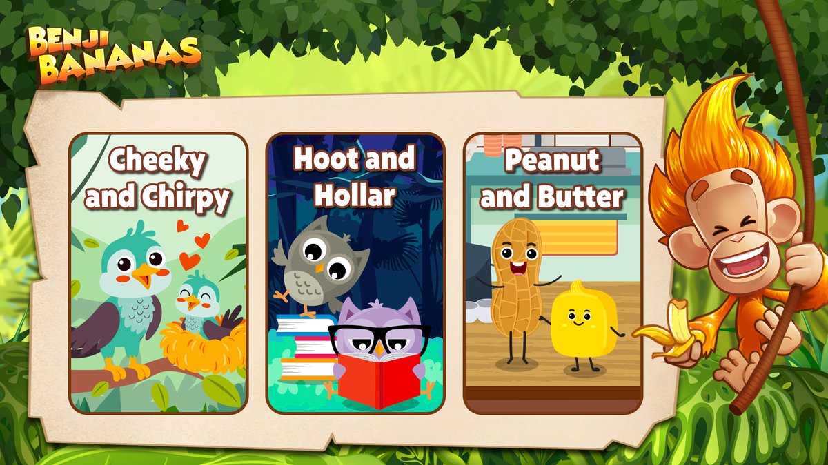 BenjiBananas's tweet photo. GM, The next vote is here! 

Who are Benji's best friends? 👀

-Cheeky and Chirpy 
-Hoot and Hollar 
- Peanut and Butter 

Like &amp; comment your answer for your chance to win discord nitro!

#BenjiStorytime https://t.co/okTZCz80aX