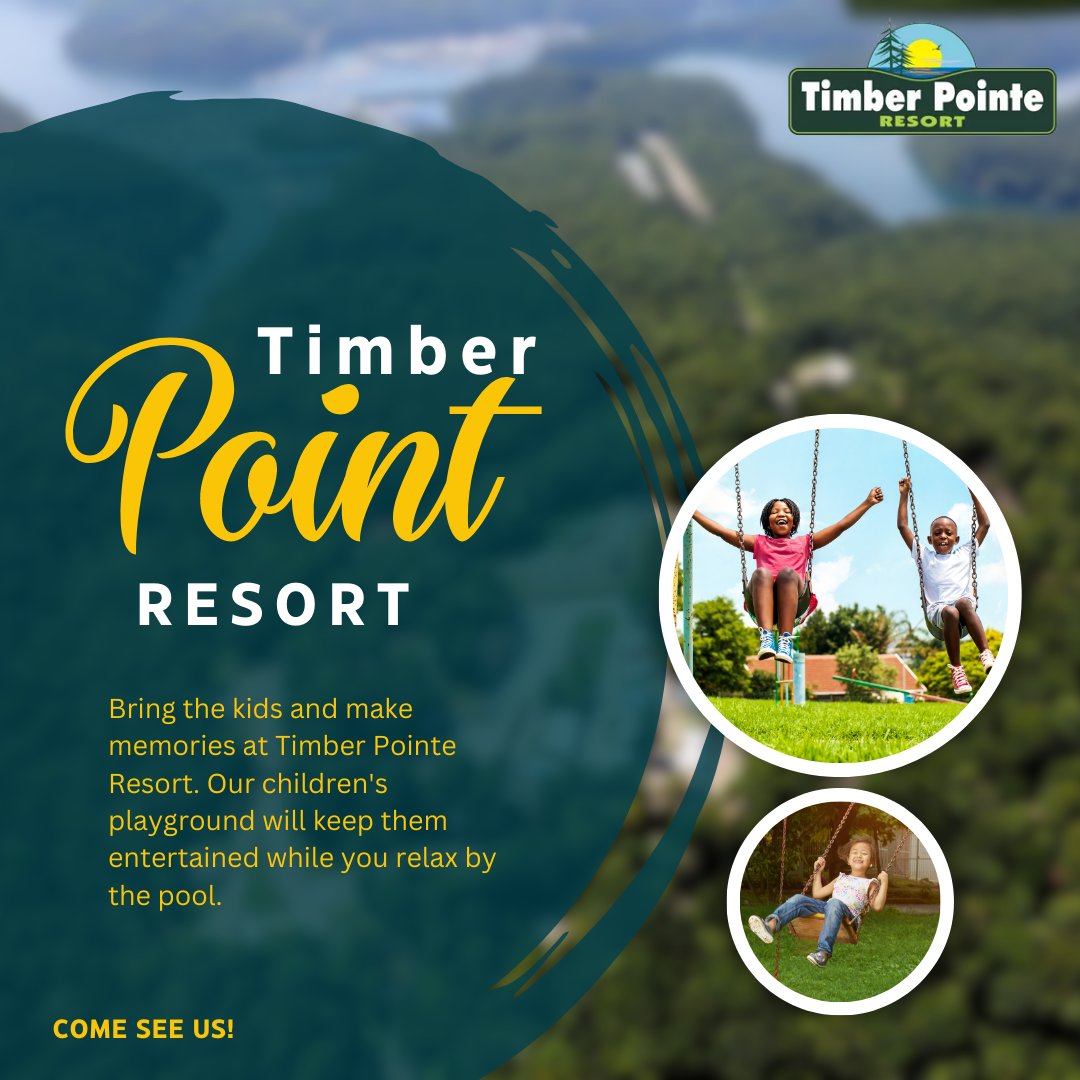 PointeResort's tweet photo. Bring the kids and make memories at Timber Pointe Resort. Our children's playground will keep them entertained while you relax by the pool. Enjoy hiking and fishing in the beautiful outdoors of Jamestown. π·π·
Visit our website, π· https://t.co/vu5OrefWeK
.
.
#TimberPointeResort https://t.co/8HjcQAoJUs