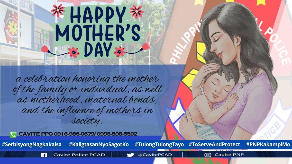 HAPPY MOTHER'S DAY SA LAHAT NG MAGIGITING NA INA NG TAHANAN!
#SerbisyongNagkakaisa  
#ToServeandProtect <a href="/caviteppo/">Cavite Police Provincial Office- PIO</a> <a href="/gocavite/">gocavite</a> <a href="/IORC4A/">RPCRD PNP CALABARZON</a> <a href="/Police4a/">Regional Community Affairs & Development Div. 4A</a>