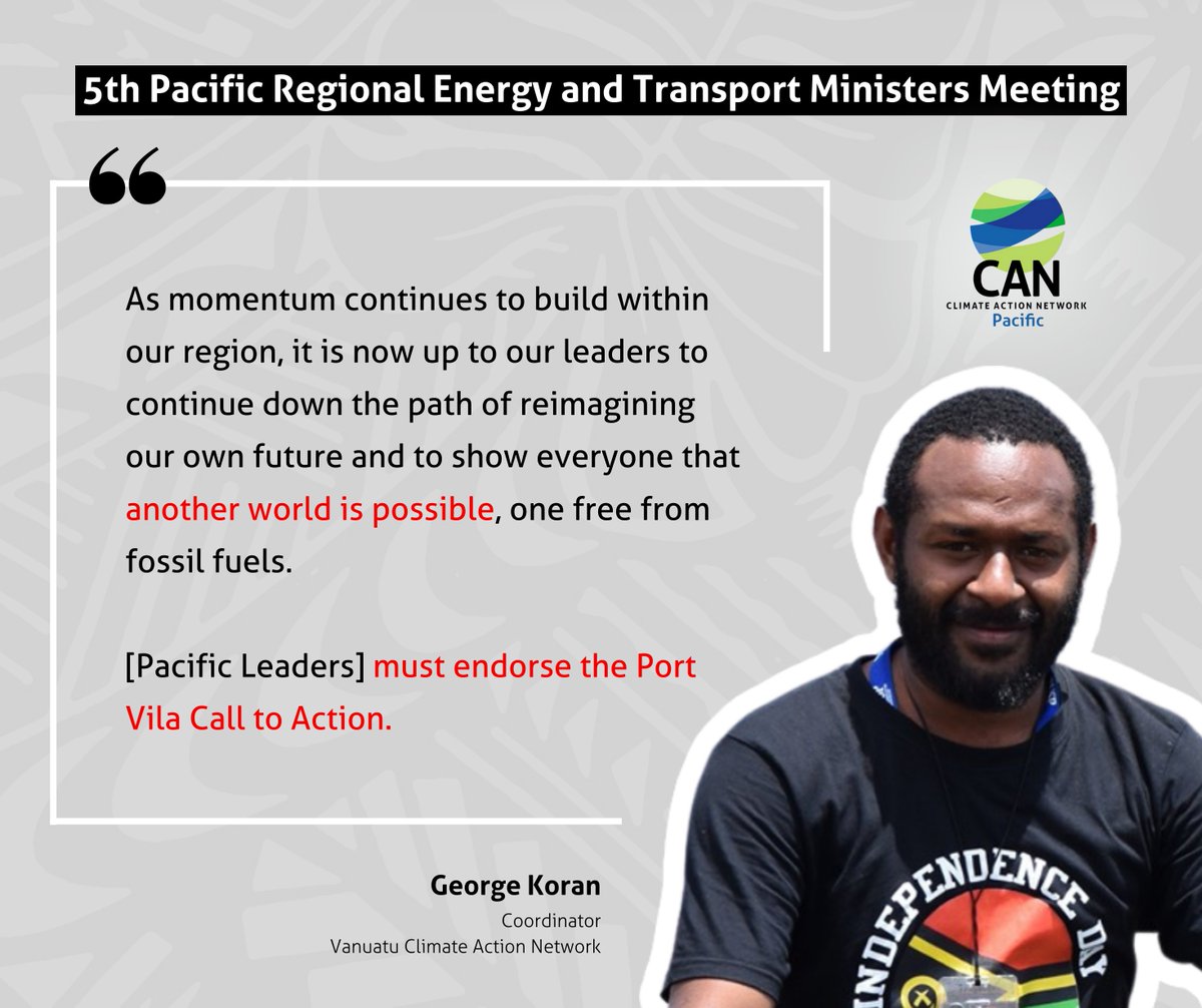 CANPacificIs's tweet photo. Pacific CSOs react to outcomes from #5thPRETMM.
VCAN: We congratulate Pacific Energy and Transport Ministers for sustaining the climate ambition required to accelerate decarbonization and move the region towards a just and equitable transition.
➡️ https://t.co/2WSouO6ptT https://t.co/cDX239teRb