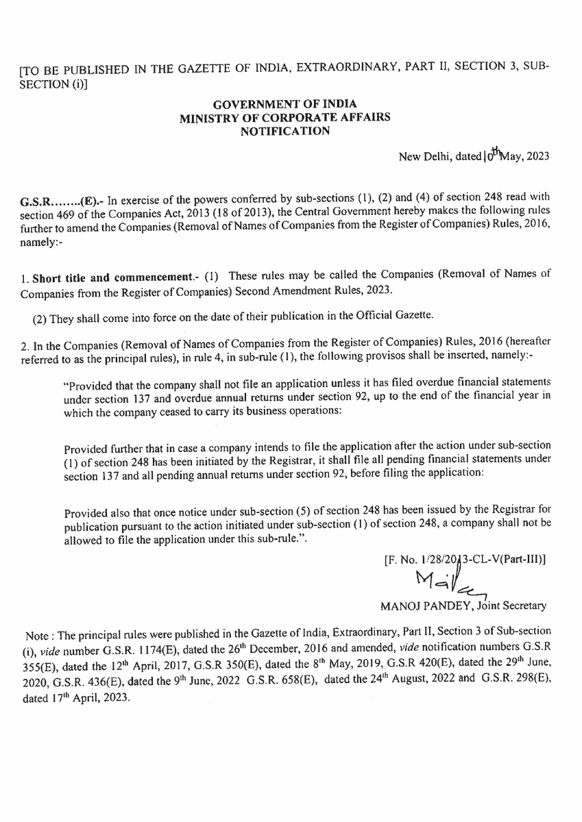 Arpitvipingupta's tweet photo. The Ministry of Corporate Affairs (MCA) has clarified that the company must file all pending financial statements and annual returns before filing applying of removal of Name of Company from ROC.
#CSTwitter #companysecretary #mca #ROC https://t.co/wdtAK2FDWF