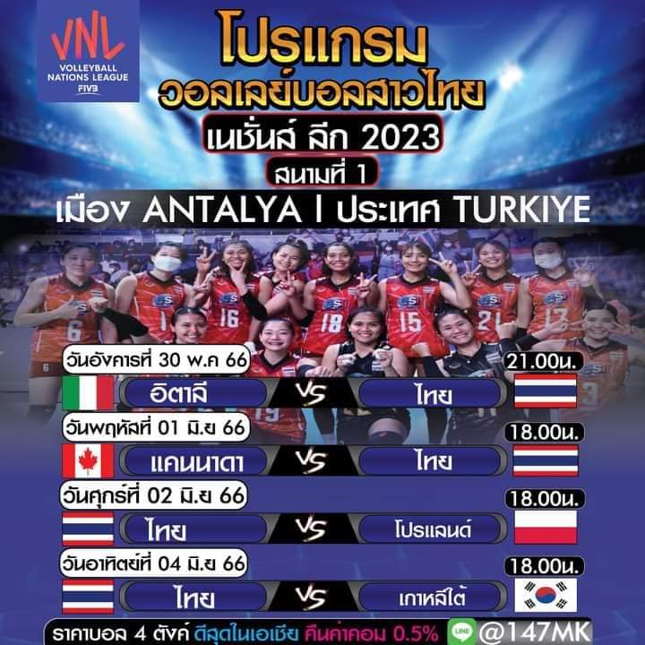 aob_aob2985's tweet photo. ตารางVNL 2023 Nations Leage 
วอลเลย์บอลหญิงทีมชาติไทย ช่อง 7 ถ่ายทอดทุกนัด 
นัดแรก 30 พค. 66 อิตาลี - ไทย 21.00น. ช่อง7 กด 35 #VNL2023 #วอลเลย์บอลหญิงทีมชาติไทย #วอลเลย์บอลหญิง #ช่อง7hd https://t.co/PhK0C2dxmh