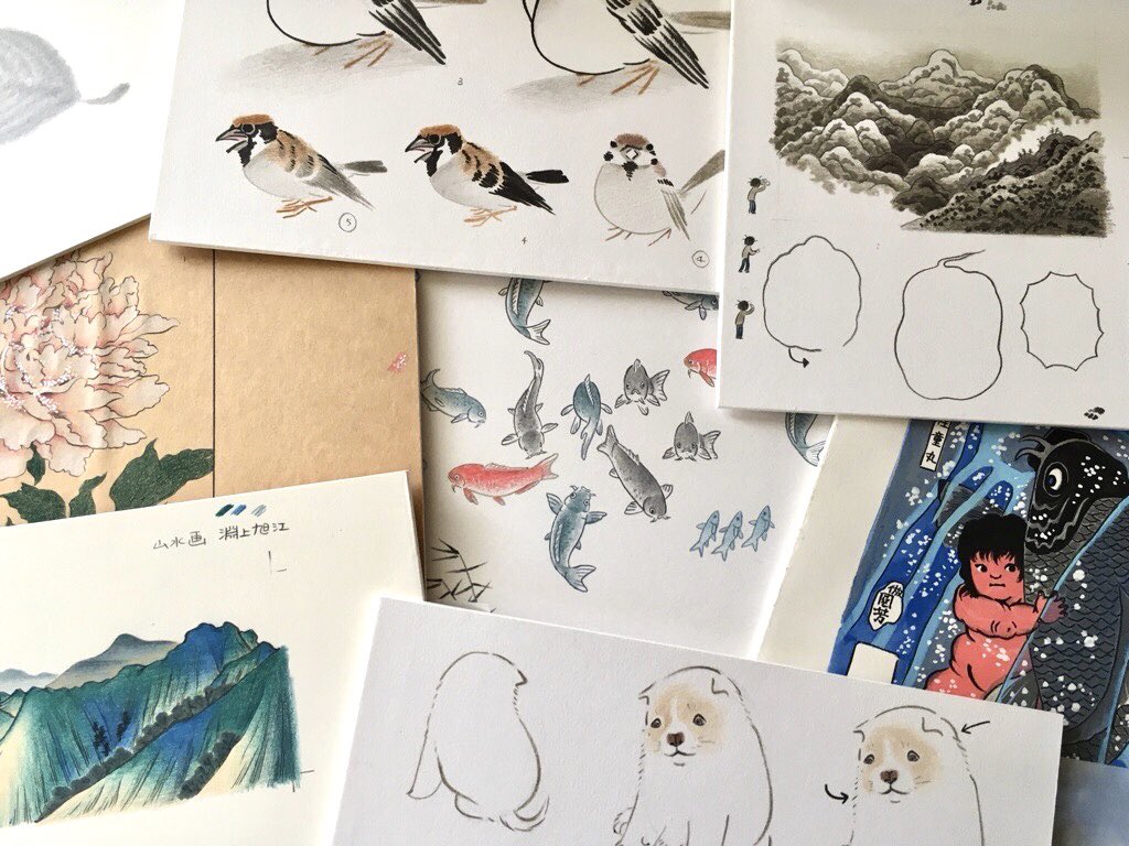 府中市美術館「江戸絵画お絵かき教室」にお邪魔させていただいていた、お絵かき原画が帰ってきました。おつかれさーん。
会場でご覧いただけて光栄でした。ありがとうございました! 