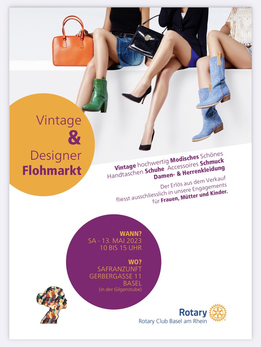 👉 👗👜👠👛🧥👖👞 Morgen Samstag 10-15 Uhr in der Safranzunft Vintage- und Designer Flohmarkt für einen guten Zweck. Wir haben unglaublich viele tolle Spenden erhalten: Kleider, Schuhe, Taschen, Accessoires….  für alle etwas dabei, auch Männermode! 
#RotaryClubBaselAmRhein