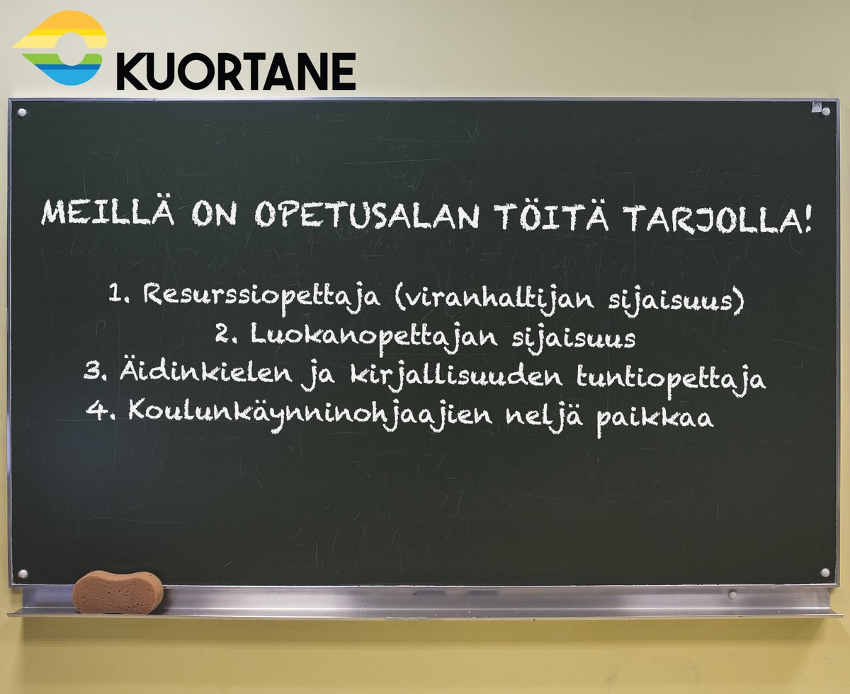 Kuortaneenkunta's tweet photo. Kuortaneen kunnassa on haettavissa useita opetusalan tehtäviä.
Hakemukset 26.5. mennessä Kuntarekryn kautta: https://t.co/p7QKRvyLxG

#Kuortane #avoimettyöpaikat #kuntareky #rekry #opetusala https://t.co/QCr9ETiqHT