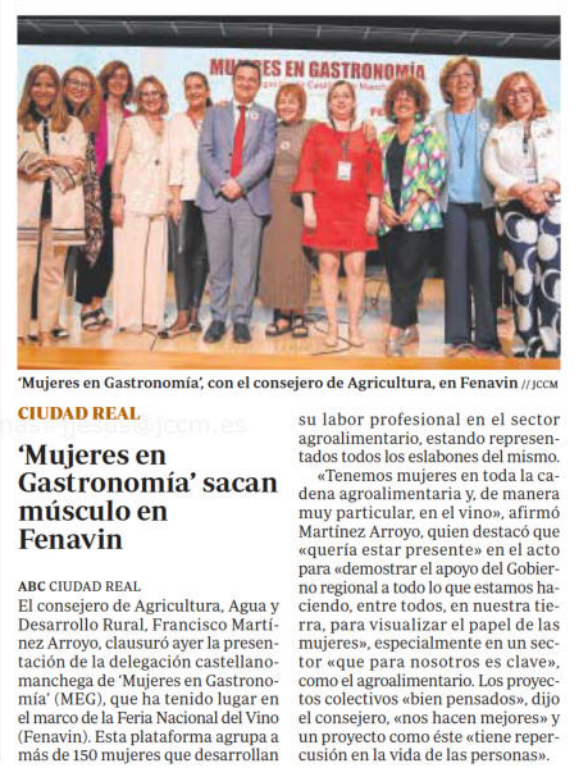 🗞️ Buenos días, <a href="/ABC_Toledo/">ABC Toledo</a> se hace eco de la presentación de <a href="/MujeresEnGastro/">MujeresEnGastronomía</a>, en el marco de <a href="/Fenavin_Oficial/">Fenavin</a>, con la presencia del consejero <a href="/fmartinezarroyo/">Francisco Martínez Arroyo</a>.