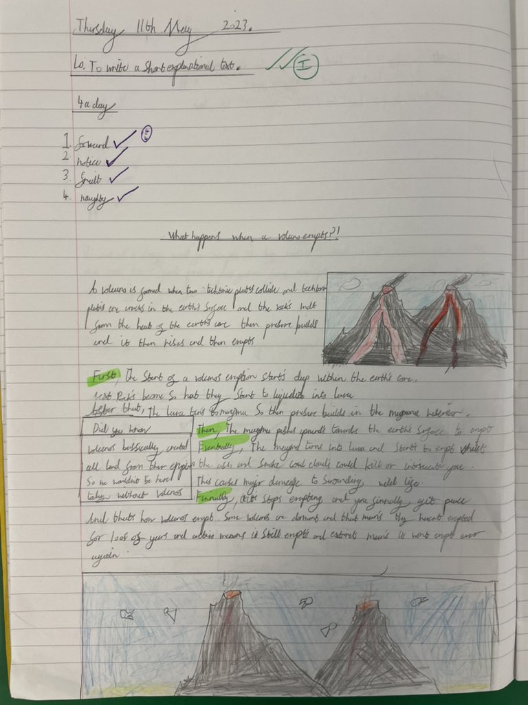 Some amazing examples of explanation texts in Year 4. The children did a fantastic job at explaining the process of a volcanic eruption. @MrsGingell was super impressed with their hard work and knowledge <a href="/paganelschool/">Paganel Primary</a>