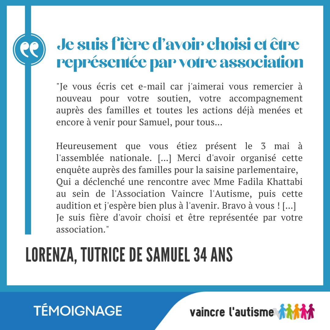 #Témoignage : Lorenza, tutrice de Samuel, autiste sévère, sans solution adaptée témoigne de l'aide apportée par  VAINCRE L'AUTISME. Chers parents, votre mobilisation nous est chère et nous aide à continuer notre combat, partagez cette audition : videos.assemblee-nationale.fr/video.13329237…