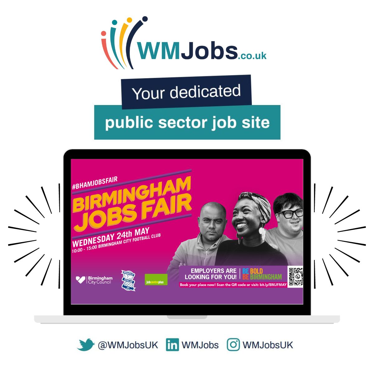 📢We'll be at the Birmingham Jobs Fair on Wednesday 24th May! 

📍Birmingham City Football Club between 10AM &amp; 3PM 

👉For full details of the event, visit eventbrite.co.uk/e/591508035457 

#BhamJobsFair #PublicSectorJobs #LocalGovCareers

<a href="/BhamCityCouncil/">Birmingham City Council</a> @JCPinBirmingham
