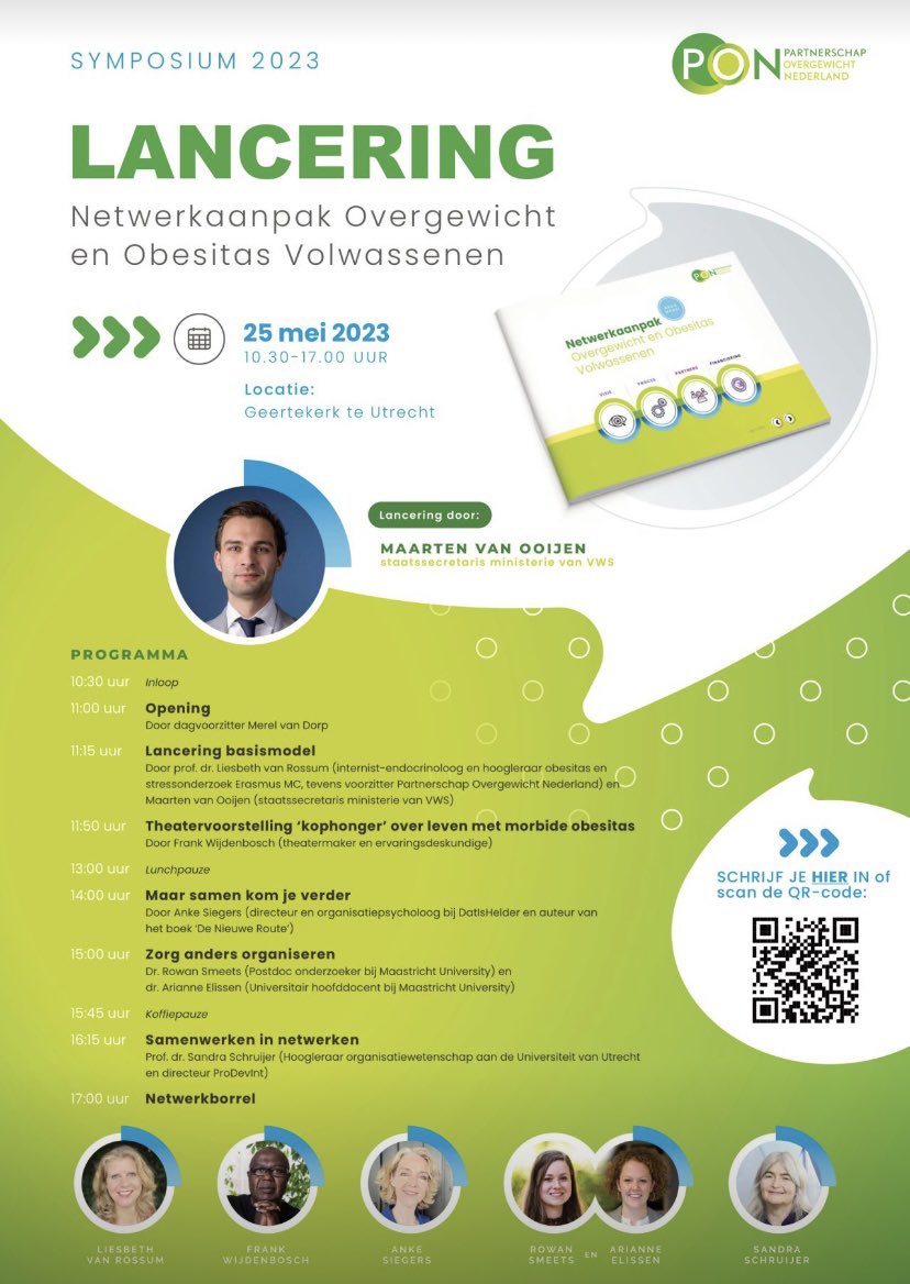 Op donderdag 25 mei 2023 lanceert <a href="/PON_obesity/">Partnerschap Overgewicht Nederland</a> samen met staatssecretaris <a href="/MaartenOoijen/">Maarten van Ooijen</a> de ‘Netwerkaanpak voor volwassenen met overgewicht en obesitas’. 
 
Aanmelden voor het symposium kan vóór 18 mei 2023 via aanpakovergewicht.nl.
 
#aanpakovergewicht #overgewicht #obesitas