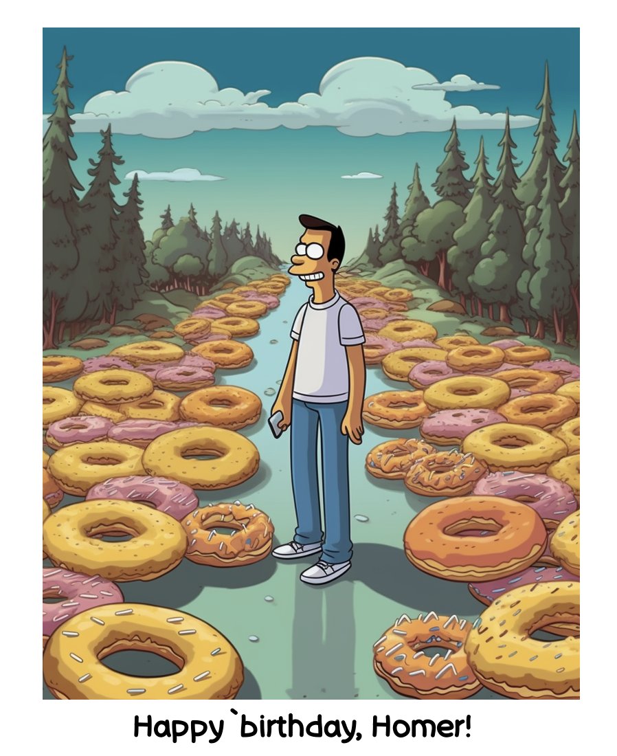 \"Happy birthday, Homer Simpson! D\oh-n\t forget to have a donut-filled day!\"  