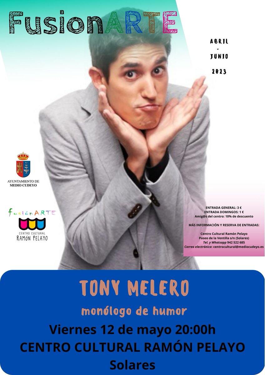 El Ciclo FusionARTE nos trae este viernes a Tony Melero que nos hará reír y divertirnos para empezar el fin de semana con gran energía.
¡No te pierdas a uno de los mejores imitadores de la actualidad!
📷Puedes ver toda la programación de FusionARTE aquí 📷acortar.link/xA4ADk
