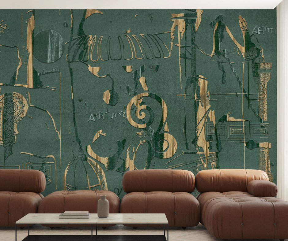 infoaffreschi's tweet photo. With this #walldesign the ancient world is intertwined with its more modern vision. The green tones with golden yellow highlights illuminate the room while transforming the perception of the interior space.

Design 45G-VS0104 by Valentina Sironi https://t.co/ERIqUS2dLb