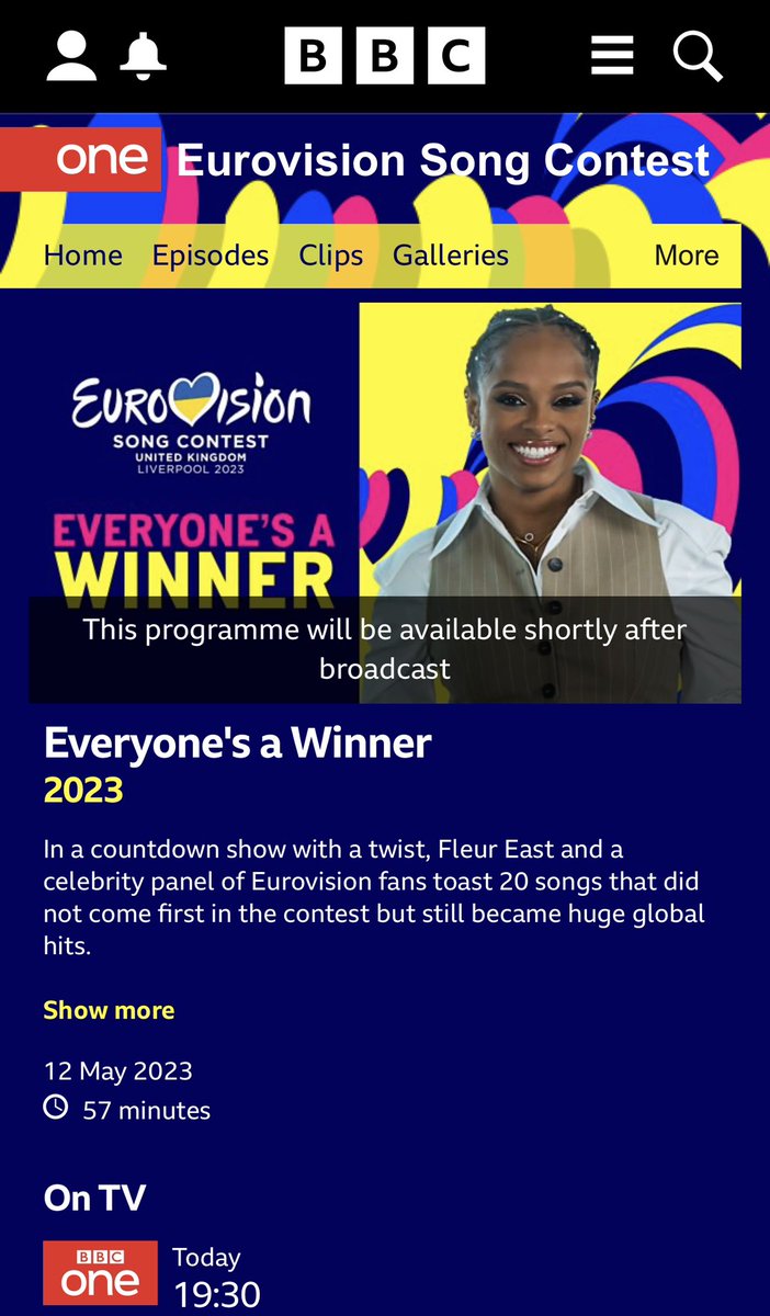 Couple bits this Eurovision Eve:

11am on <a href="/cbbc/">CBBC</a> &amp; <a href="/BBC_Teach/">BBC Bitesize for Teachers</a> - ‘Eurovision 2023: Live Lesson’, getting the yoots warmed up with <a href="/TylerWestt/">TYLER WEST</a> &amp; <a href="/yolandabrown/">YolanDa Brown OBE</a>. 

7:30pm on BBC One - ‘Eurovision: Everyone’s A Winner’, reviewing 20 songs that didn’t win, but still bang.
