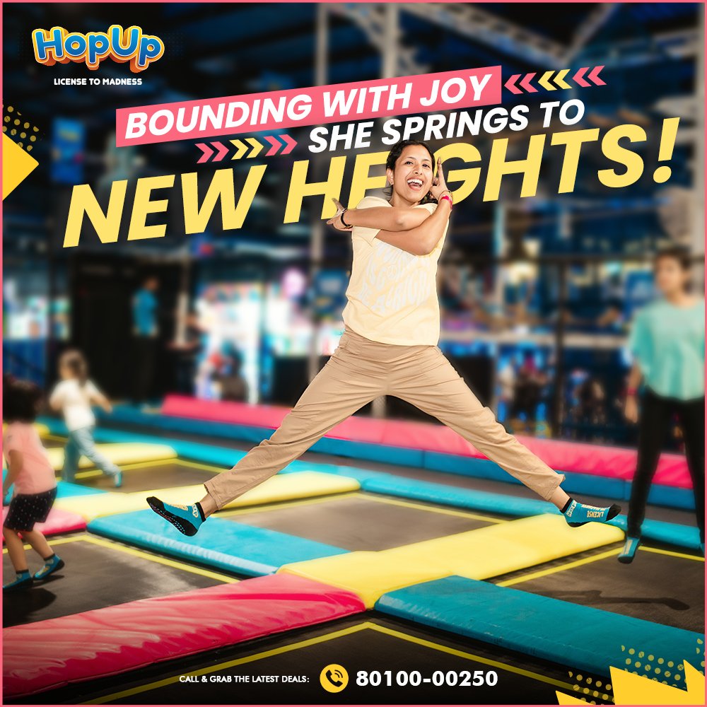 Get ready to bounce your way into a joy-filled adventure at Hopup Trampoline Park! Our state-of-the-art trampolines and exciting activities will have you jumping for joy all day long. 

Call us now :
8010000250
8010000240

#TrampolinePark #ActiveFun #IndoorPlay #FitnessForAll