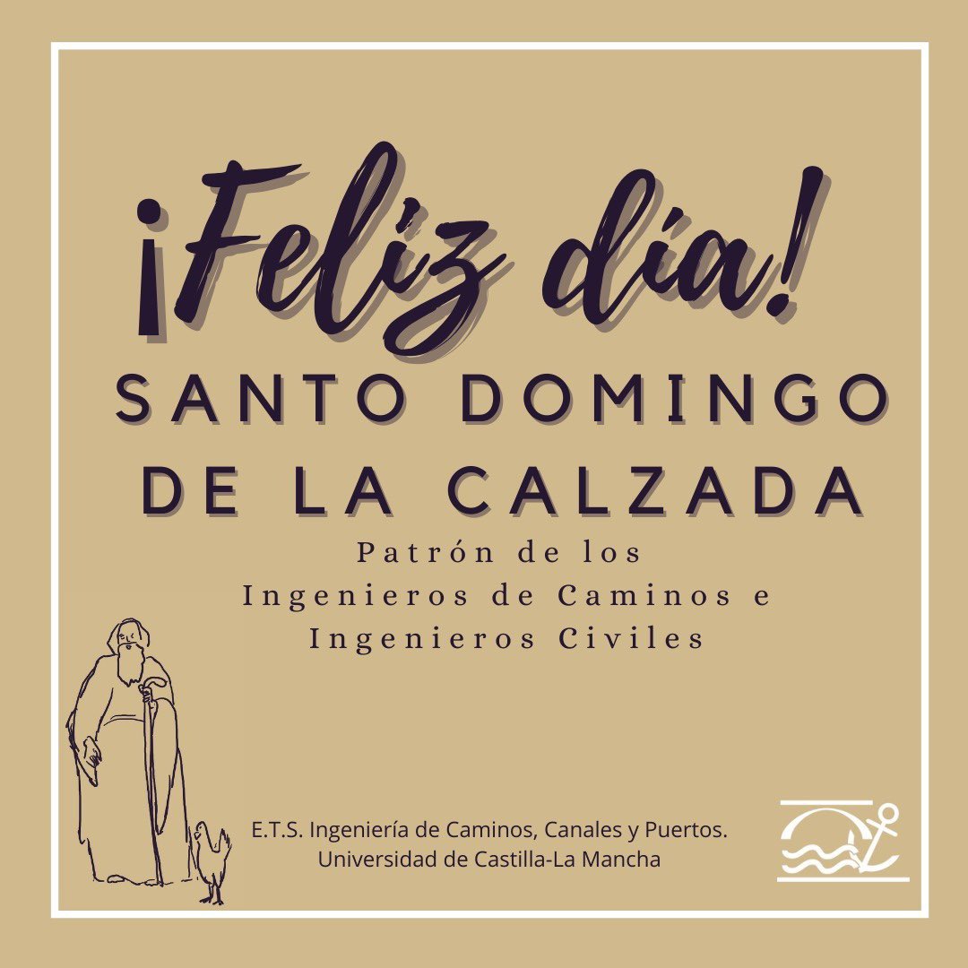 CaminosUCLM's tweet photo. ✅ Desde @CaminosUCLM, con motivo del día de nuestro patrón, Santo Domingo de la Calzada, queremos felicitar a todos los profesionales de la ingeniería de caminos y de la ingeniería civil, y también a todos aquellos alumnos y alumnas que en unos años os convertiréis en ingenieros https://t.co/RJ1u58mciC