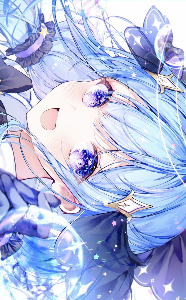 1girl solo blue hair smile looking at viewer open mouth star (symbol)  illustration images