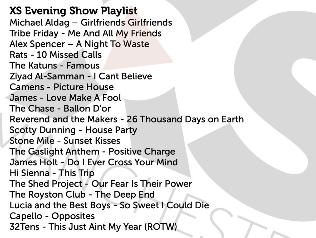 New music ahoy! ⚓

Some tasty new morsels being added to the good ship <a href="/XSManchester/">XS Manchester - 106.1 FM, DAB+ & App</a> Evening playlist next week (I'll stop with the sailor stuff now).

New stuff from <a href="/hisiennaband/">HI SIENNA</a> <a href="/project_shed/">The Shed Project (Band)</a> <a href="/TheRoystonClub/">The Royston Club</a> <a href="/LuciaBestBoys/">Lucia & The Best Boys</a> and Cappello.

+ a banger from <a href="/32Tens/">32 TENS</a> as my ROTW.