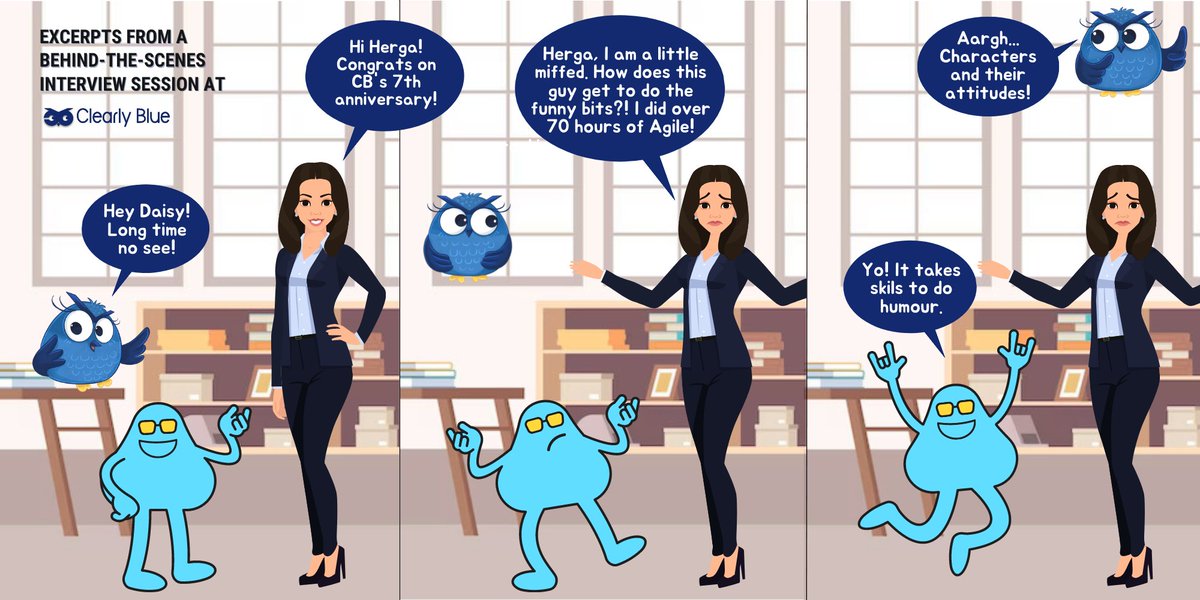 The interview series for our anniversary celebrations have just begun! We invited a member from our long array of characters to visit CB. Enjoy the conversation! 😄

#ClearlyBlue #CompanyAnniversary #InterviewSeries #Storytelling #CharacterConcept