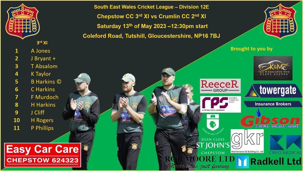 ChepstowCricket's tweet photo. 🏏Team sheets 🏏

Hopefully the sun stays shining so we can get three games on 🤞

The 1XI travel to @penarthcricket 
The 2XI host @HopkinstownCC 
The 3XI host @CrumlinCC at Francis Field

Try and support the boys at any of the fixtures if possible!
Stream news to follow 🎥 https://t.co/h8mzRKUXnd