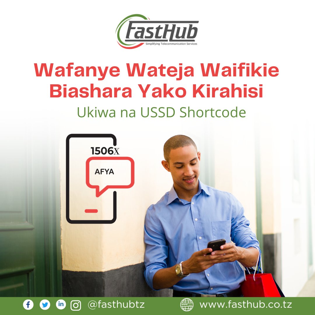 fasthubtz's tweet photo. Umefikiria namna ya tofauti ya kutangaza biashara yako?
Njia ya #USSDShortcode kutoka FastHub Solutions inaweza kukusaidia kuwafikia wateja wa biashara yako kirahisi na wakajihudumia wenyewe bila kuhitaji usaidizi wa ziada!
Wasiliana nasi leo!
#USSD #USSDShortcode #FastHubSolutions