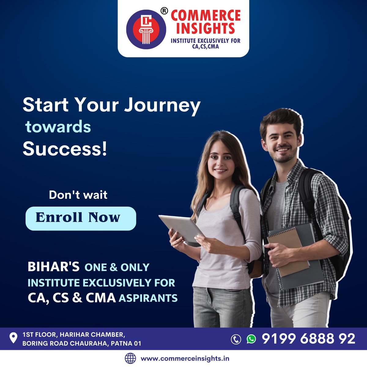 officialCIPatna's tweet photo. Start  your Journey towards Success with Bihar's one &amp; only institute exclusively for CA,CS &amp; CMA Aspirants.
..
#CommerceInsights #CIPatna #CA #CACoaching #CS #CSCoaching #CMA #CMACoaching #CareerinFinance #CAStudents  #CAFoundation #CAIntermediate  #CommerceInstitute #Patna https://t.co/ITcSodukQD