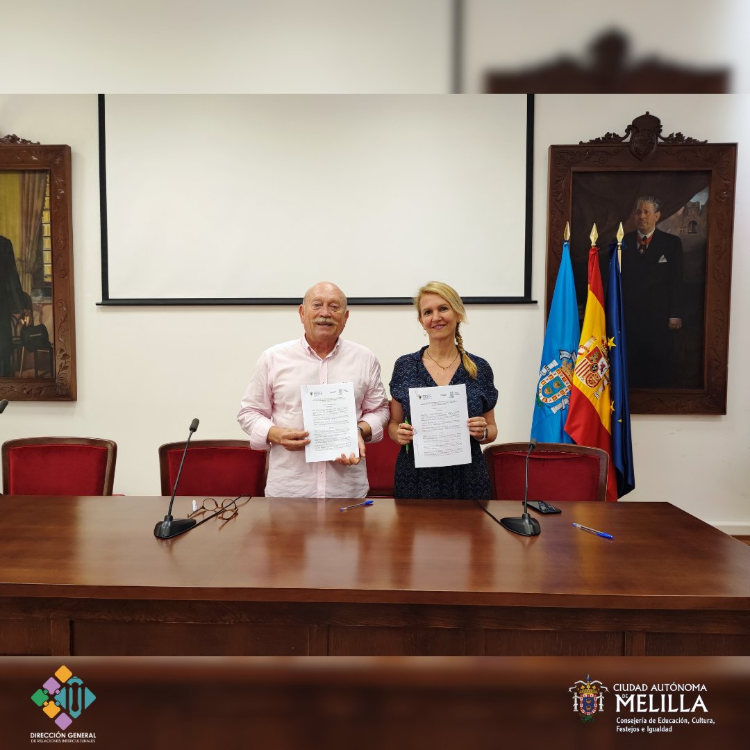 interculturaml's tweet photo. La consejera de Educación, Cultura, Festejos e Igualdad, Elena Fernandez Treviño, ha firmado junto a Juan Antonio Vera como presidente de la Asoc. Melilla para la UNESCO, un convenio de colaboración destinado a financiar las actividades de divulgación,⬇️ https://t.co/n9hlPeYs4e
