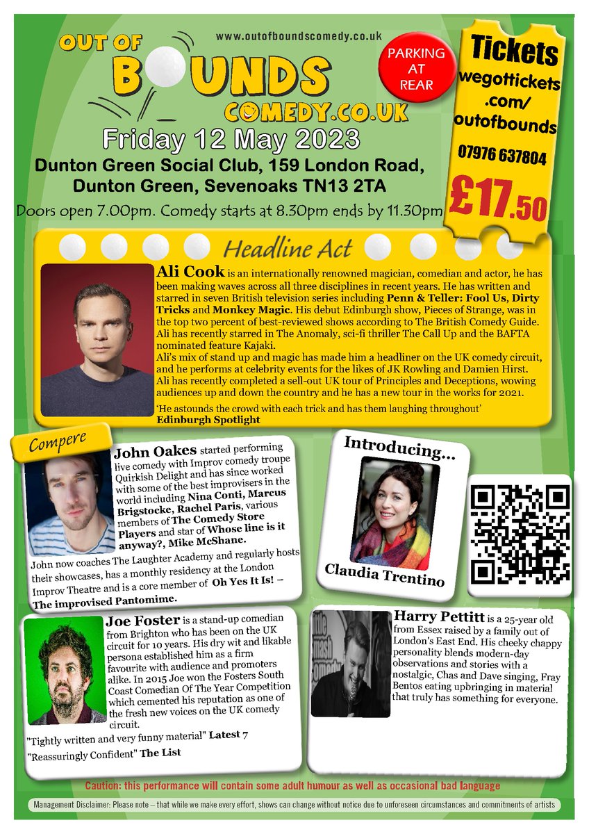 OoBComedy's tweet image. This amazing show TONIGHT in Dunton Green near Sevenoaks. Just £17.50. Starring amazing @ali_cook plus so much more. Tix on door cash/card. 
#comedy #comedymagic #magiccomedy #supportlivecomedy 
#useitorloseit 
#magic 
#comedyclub 
#comedynight 
#nightout