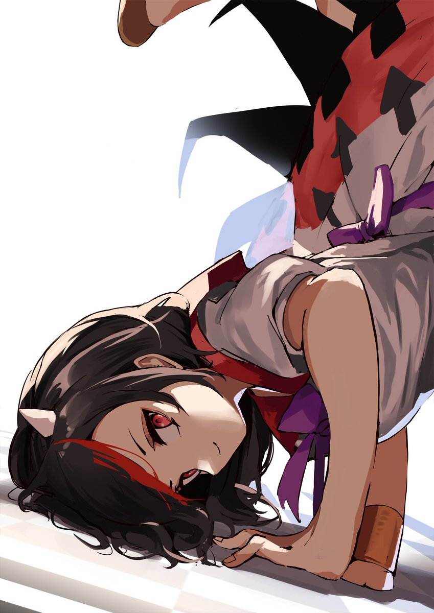 kijin seija 1girl solo black hair red eyes horns red hair streaked hair  illustration images