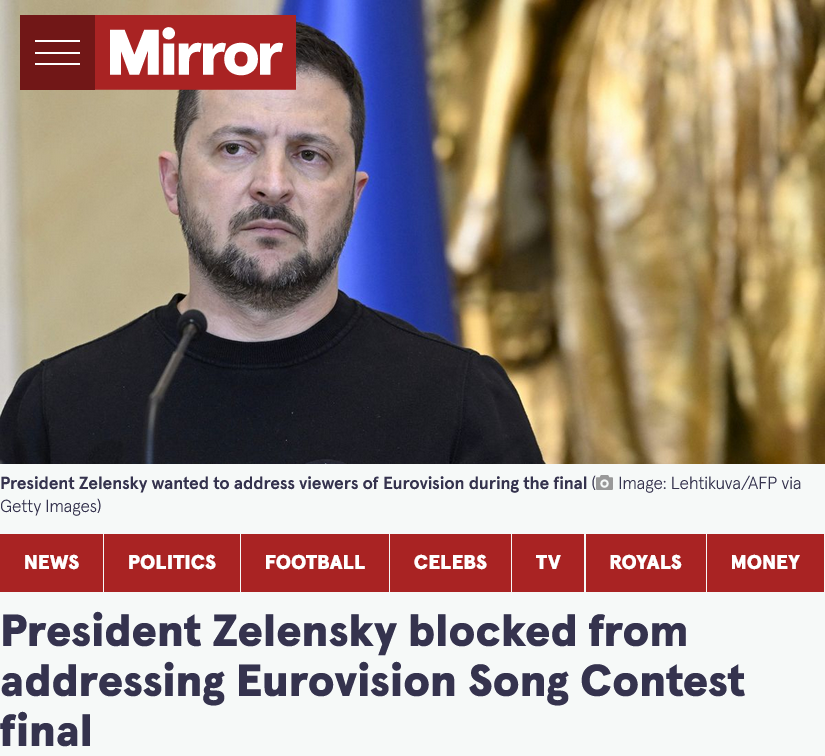 newslexi's tweet photo. Zelensky made a request to address viewers of the Eurovision Song Contest during the competition's final. The was denied by the organisers, who say the event is non-political. https://t.co/ufrr1MHckP
