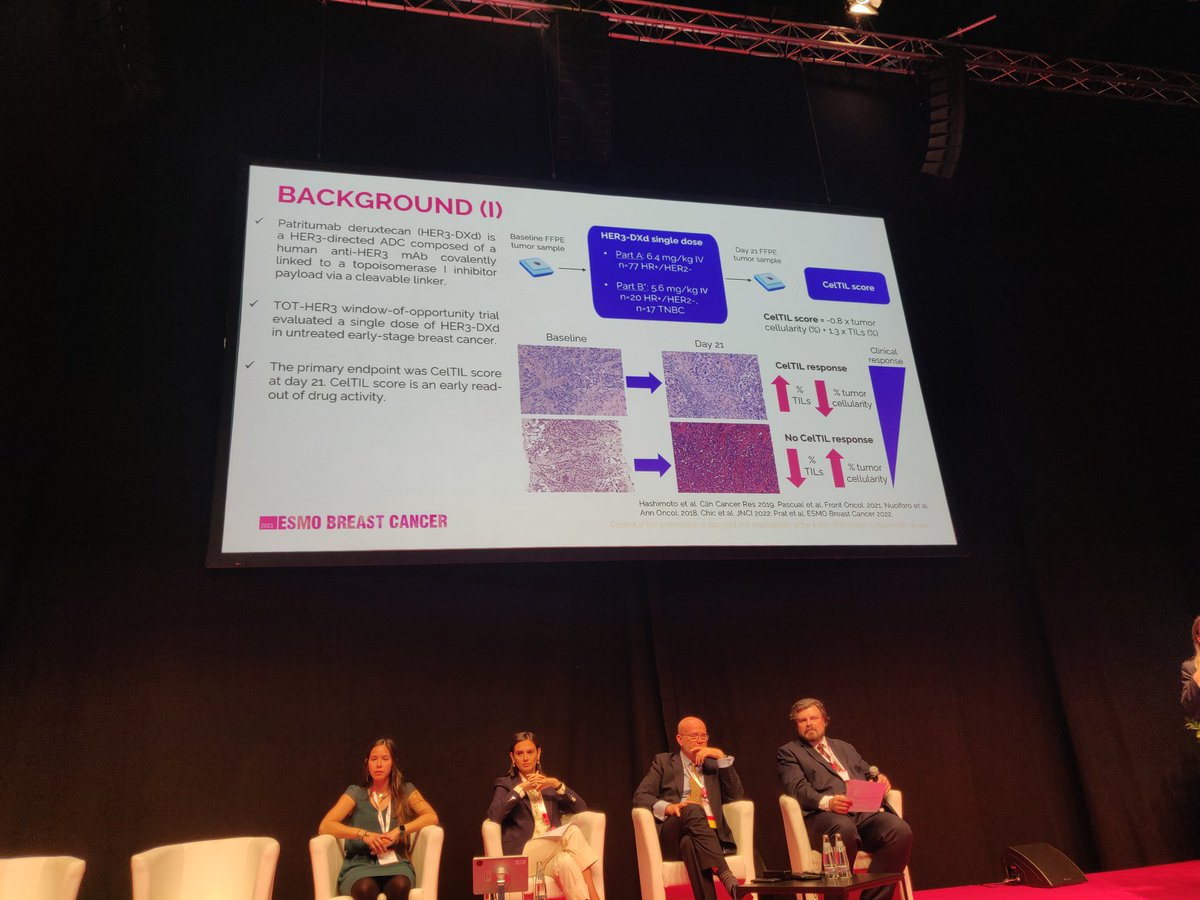 Outstanding <a href="/fara_bm/">Fara Brasó Maristany</a> at #ESMOBreast23 on HER2/ERBB2 mRNA leves and response to HER3-DXd in <a href="/_SOLTI/">SOLTI #cancerresearch</a> TOTHER3 trial

Lower ERBB2 👉better response from HER3-DXd 
Biological explanation still unknown. Maybe the answer is the HER2-HER3 dimerization affecting HER3 stability?