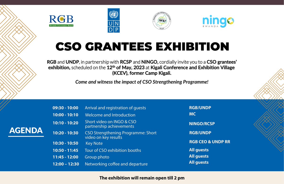 UNDP_Rwanda's tweet image. 🌟 Join us today at Camp Kigali from 10am-12pm to witness the remarkable impact of CSOs in education, healthcare, youth empowerment &amp;amp; beyond. You will get to rediscover the priceless value of CSOs in our society. Let's make a difference together! 💪🌍 #CSOWeek2023Rw #CSO4People